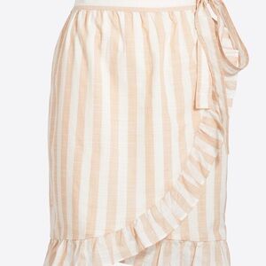 J Crew Striped Beige and White Wrap Midi / mini Skirt Linen fully lined
